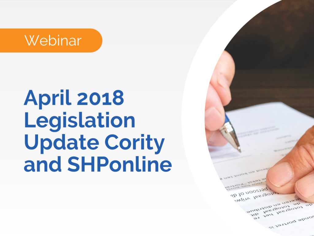 Webinar: April 2018 Legislation update with Cority and SHPonline. Hand signing a document.