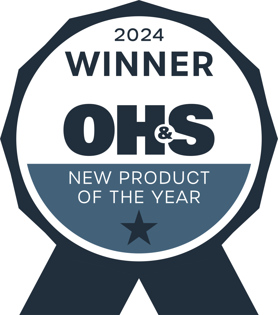 Circular badge reading 2024 Winner OH&S New Product of the Year with a star at the bottom, celebrating an occupational health safety award.